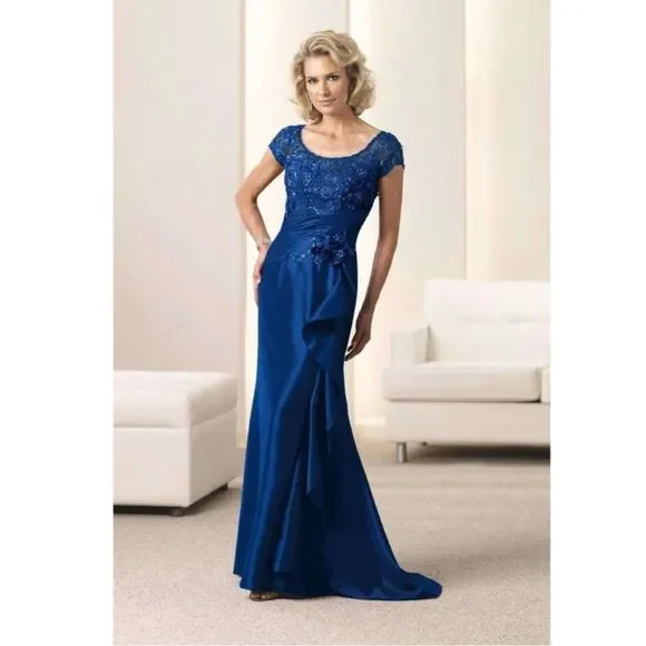 blue dress for baby girl Zapaka Women Grey Blue Sparkly Beaded Chiffon Mother of The Bride Dress with Sleeves, GreyBlue / US20W
